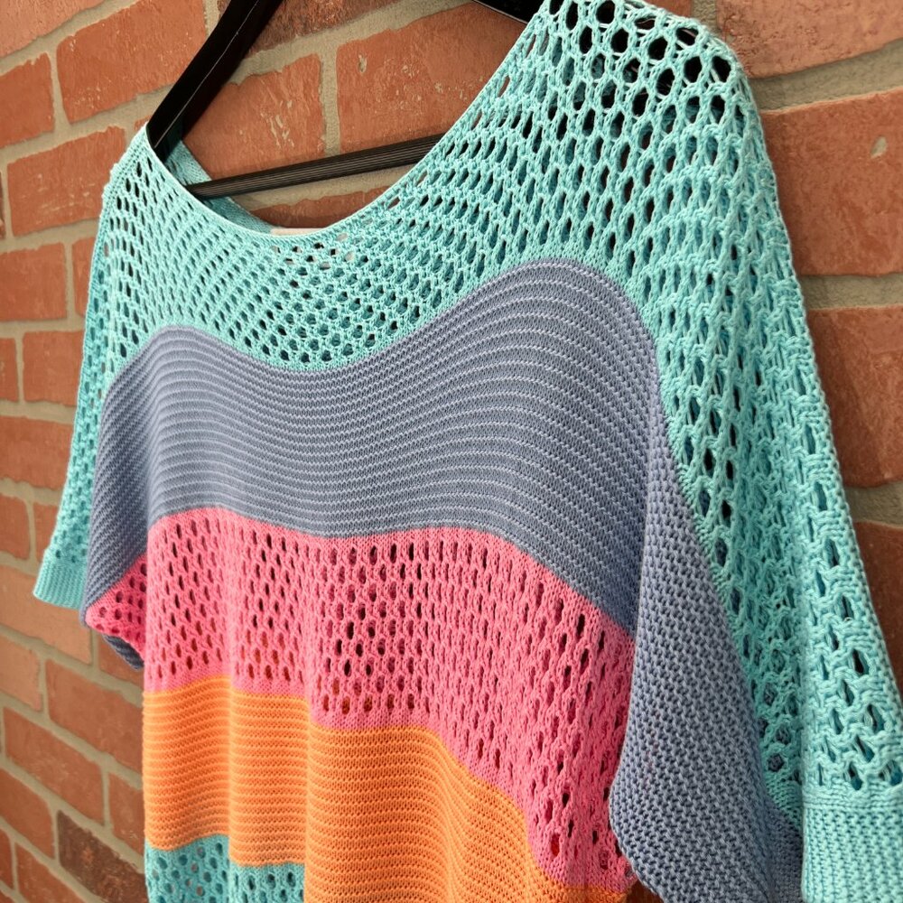Short Sleeve Color Block Striped Sweater - Size Small - Picture 5 of 8